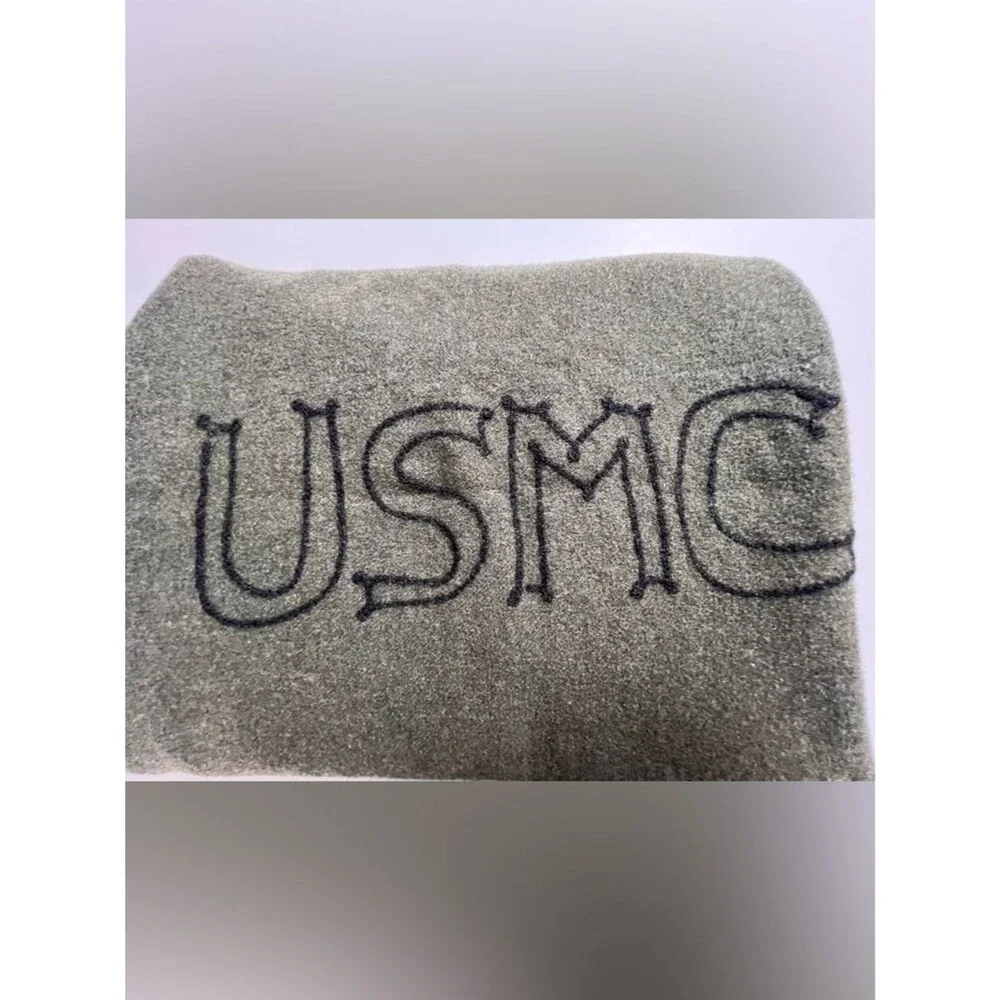 Vintage USMC Embroidered Wool Field Blanket Green Stripe 59” x 74”